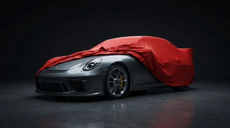 Porsche odsłaniane spod czerwonego pokrowca CarCapes